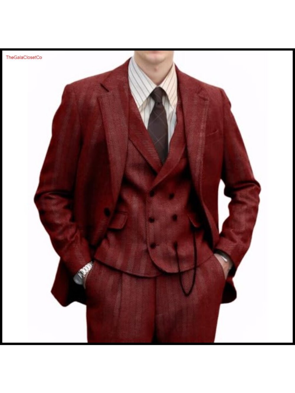 Wool Herringbone Tweed 3 Piece Suit Set Jacket Vest Pants Formal Wedding Prom